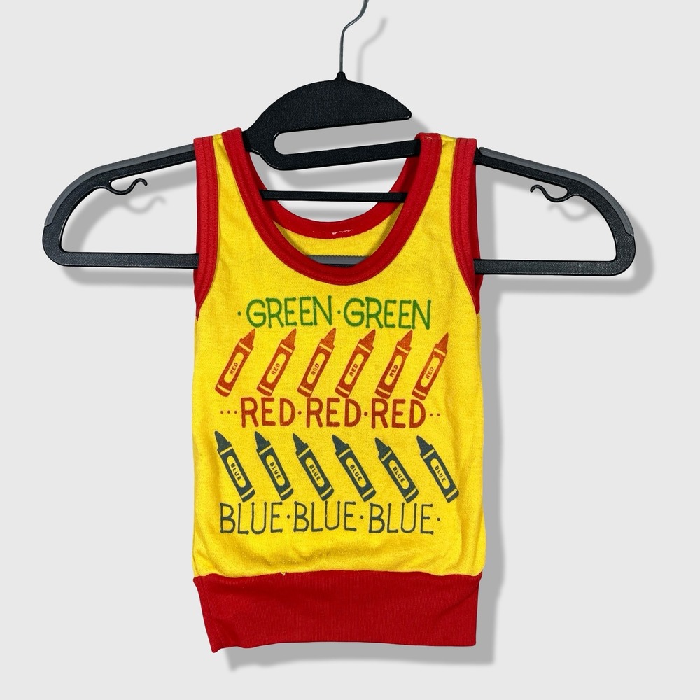 Unbranded Crayon Graphic Tank Top Kids Size 2T Yellow Red‎ Vintage 80s Kidcore